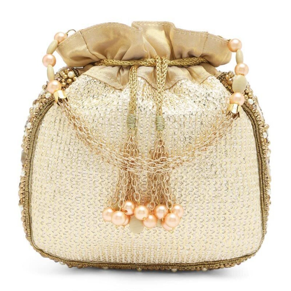 4509 White Potli Bags Gift Evening Bag Clutch Ethnic Bride Purse